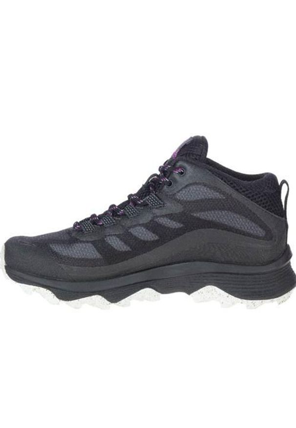 Buty trekkingowe damskie Merrell Moab Speed Mid Gtx. Kolor: czarny, wielokolorowy. Materiał: materiał, syntetyk. Szerokość cholewki: normalna. Styl: sportowy