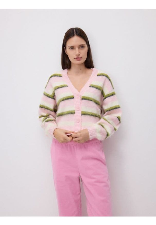 Reserved - Kardigan w paski - wielobarwny. Materiał: wełna, dzianina. Wzór: paski