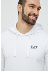 EA7 Emporio Armani bluza bawełniana męska kolor biały z kapturem gładka. Okazja: na co dzień. Typ kołnierza: kaptur. Kolor: biały. Materiał: bawełna. Wzór: gładki. Styl: casual #4