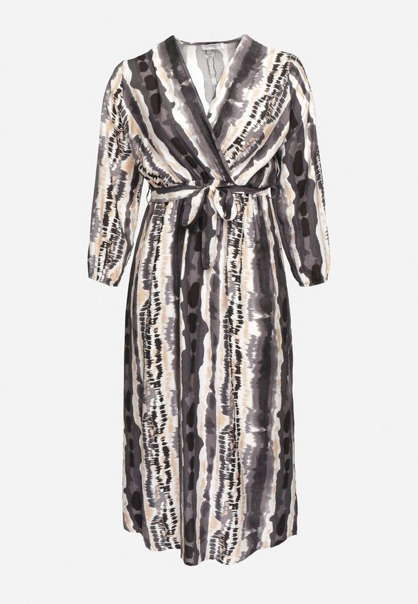 Born2be - Szara Kopertowa Sukienka z Wiskozą i Paskiem w Talii Noranea. Okazja: na spacer, na co dzień. Kolor: szary. Materiał: wiskoza. Sezon: wiosna. Typ sukienki: kopertowe. Styl: casual, elegancki