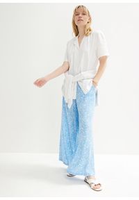 bonprix - Luźniejsza bluzka oversize z lekkiej mieszanki lnu. Kolor: biały. Materiał: len. Długość rękawa: krótki rękaw. Długość: krótkie