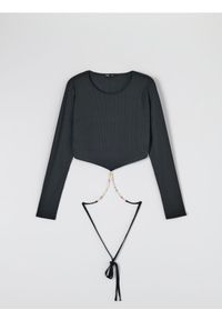 Sinsay - Bluzka z wiązaniem - czarny. Kolor: czarny. Materiał: włókno, materiał