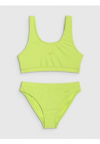 4f - 4F Kostium kąpielowy dwuczęściowy dziewczęcy - zielony 134/140 (8-10 lat). Kolor: zielony. Materiał: guma, elastan, materiał, włókno, dzianina, syntetyk. Rodzaj stanika: wyciągane miseczki. Wzór: jednolity #1