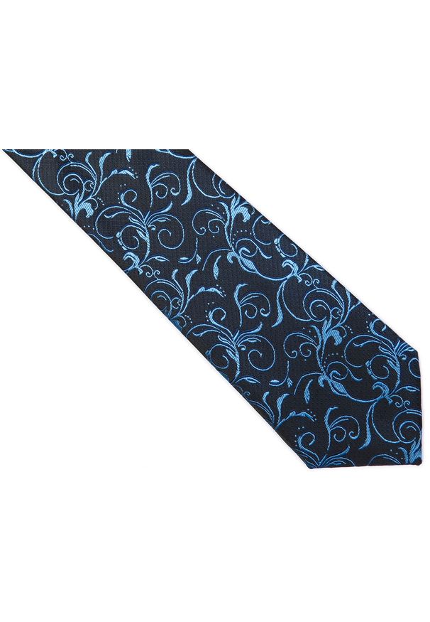 Modini - Granatowy krawat męski we florystyczny wzór C7. Kolor: niebieski. Materiał: mikrofibra, tkanina