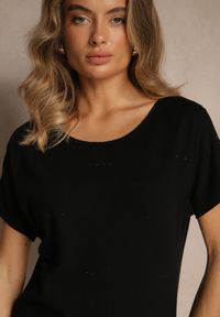 Renee - Czarny Dzianinowy T-shirt z Cyrkoniowymi Aplikacjami Fenellia. Okazja: na co dzień. Kolor: czarny. Materiał: dzianina. Wzór: aplikacja. Styl: glamour, casual #4