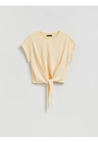 Reserved - T-shirt z wiązaniem - jasnożółty. Kolor: żółty. Materiał: dzianina, bawełna #1