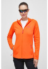 Jack Wolfskin bluza sportowa Baiselberg kolor pomarańczowy z kapturem gładka. Typ kołnierza: kaptur. Kolor: pomarańczowy. Materiał: polar, materiał. Długość rękawa: raglanowy rękaw. Wzór: gładki. Styl: sportowy #5