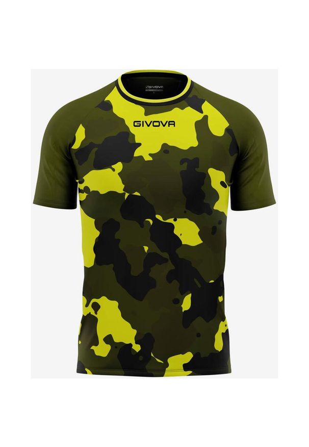 Męska koszulka Givova Army XL - Żółty kamuflaż. Kolor: żółty, brązowy, wielokolorowy, czarny, zielony. Materiał: poliester. Wzór: nadruk, haft. Sport: piłka nożna, fitness