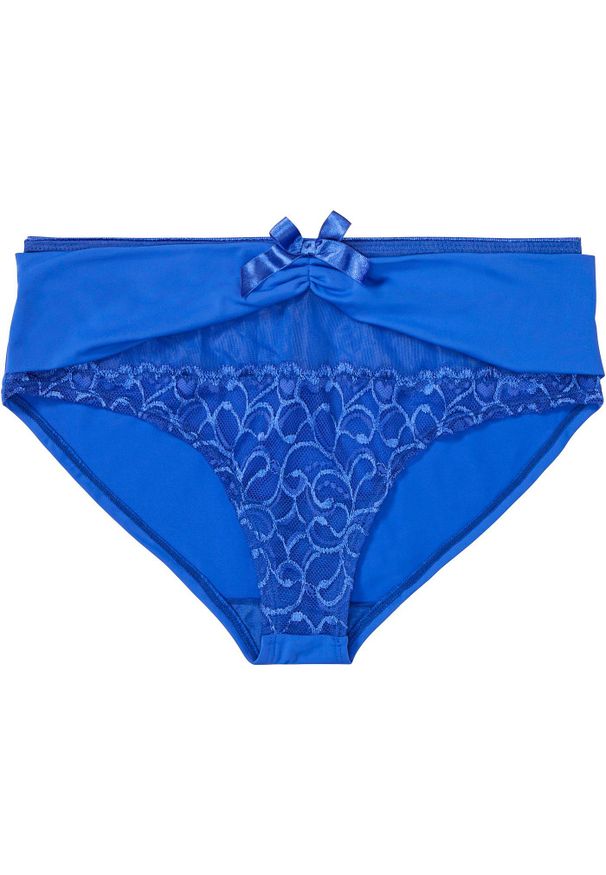 bonprix - Figi panty z poliamidu z recyklingu. Kolor: niebieski. Materiał: poliamid. Wzór: koronka