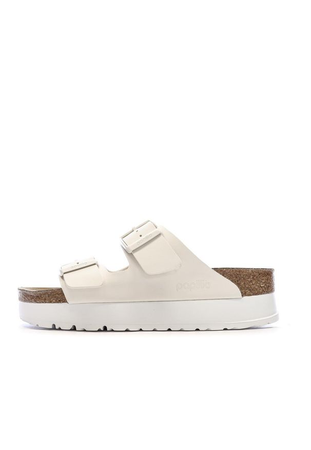 Klapki damskie Birkenstock Arizona Flex. Kolor: beżowy. Materiał: syntetyk, materiał. Sezon: lato. Sport: turystyka piesza