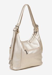 Born2be - Złota Torebka Hobo z Regulowanym Paskiem i Ozdobnymi Suwakami Tenila. Kolor: złoty. Styl: casual
