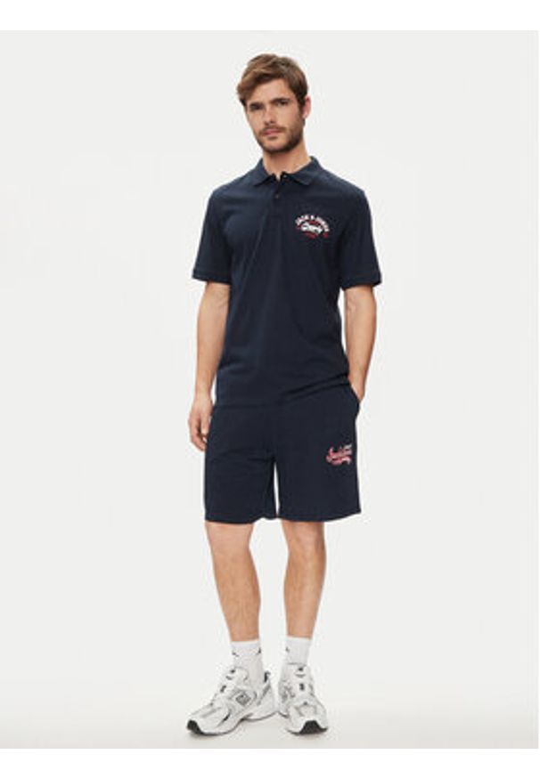 Jack & Jones - Jack&Jones Polo Logo 12246692 Granatowy Standard Fit. Typ kołnierza: polo. Kolor: niebieski. Materiał: bawełna