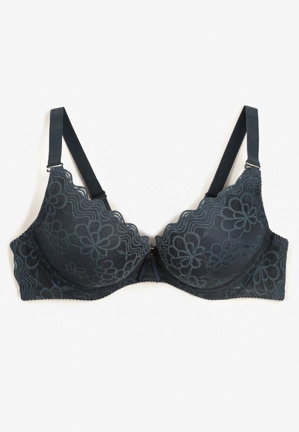 Renee - Ciemnozielony Koronkowy Biustonosz Typu Push-Up Chrisalia. Kolor: zielony. Materiał: koronka. Rodzaj stanika: push-up
