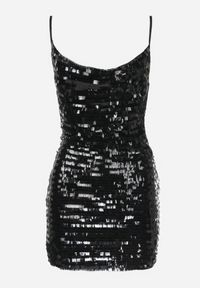 Born2be - Czarna Cekinowa Sukienka Mini na Cienkich Ramiączkach Horadri. Kolor: czarny. Długość rękawa: na ramiączkach. Typ sukienki: dopasowane. Długość: mini #6