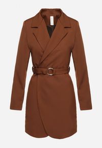 Born2be - Brązowa Sukienkowa Marynarka z Paskiem w Talii Saathvika. Okazja: na co dzień. Kolor: brązowy. Materiał: materiał. Styl: casual #5