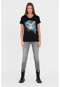 Guess - GUESS Czarny damski t-shirt bawełniany z printem, Rozmiar M. Kolor: czarny. Materiał: bawełna. Wzór: nadruk #4
