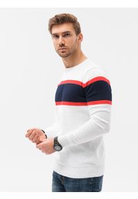 Ombre Clothing - Sweter męski E190 - biały - XXL. Kolor: biały. Materiał: jeans, bawełna. Styl: klasyczny #4