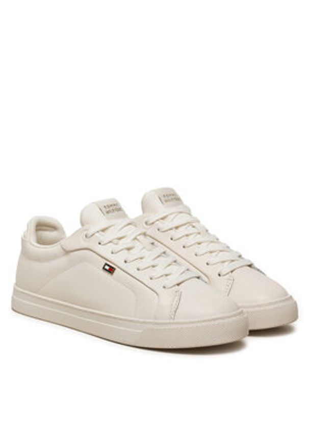 TOMMY HILFIGER - Tommy Hilfiger Sneakersy Icon Court Sneaker Flag FW0FW08327 Écru. Materiał: skóra