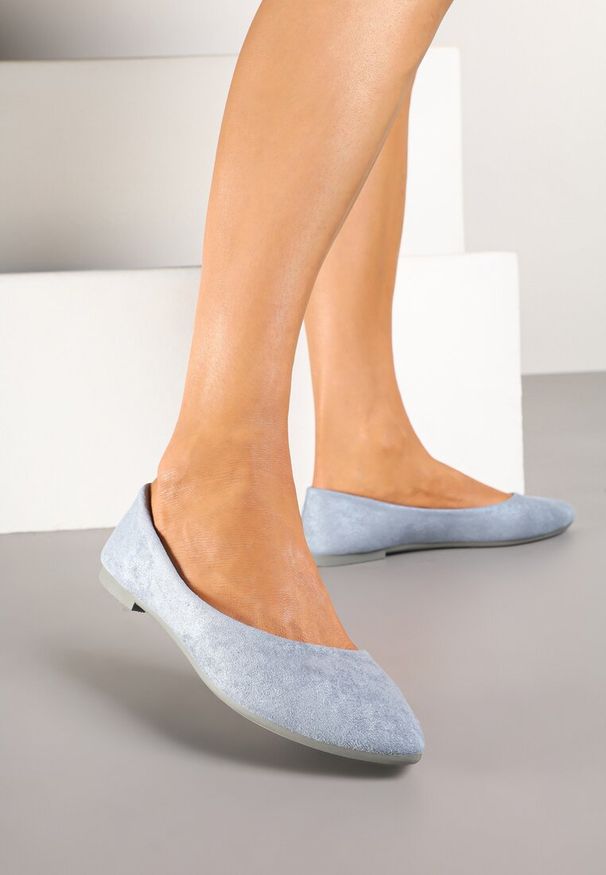 Renee - Niebieskie Casualowe Balerinki z Ekozamszu Lorlivin. Okazja: na co dzień. Kolor: niebieski. Materiał: jeans. Wzór: ażurowy. Styl: casual