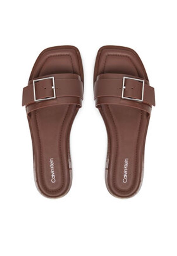 Calvin Klein Klapki Flat Slide W/Buckle - Lth HW0HW02490 Brązowy. Kolor: brązowy. Materiał: skóra
