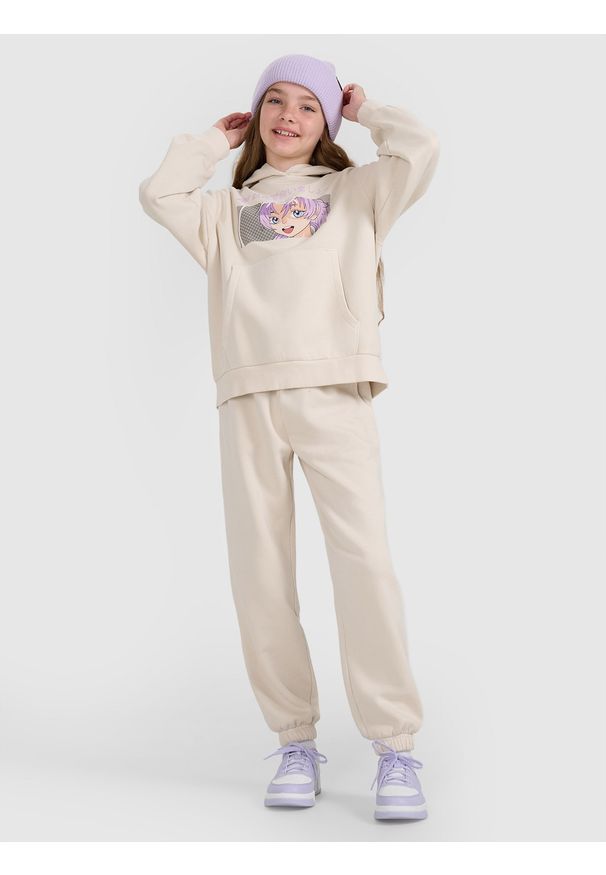 4f - 4F Spodnie dresowe joggery dziewczęce - białe 140 (9-10 lat). Okazja: na co dzień. Kolor: biały. Materiał: dresówka. Sezon: lato. Styl: casual