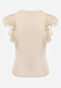 Born2be - Jasnobeżowy Bawełniany Top z Koronką przy Ramionach Learena. Kolor: beżowy. Materiał: bawełna, koronka. Długość rękawa: bez rękawów. Wzór: koronka #3
