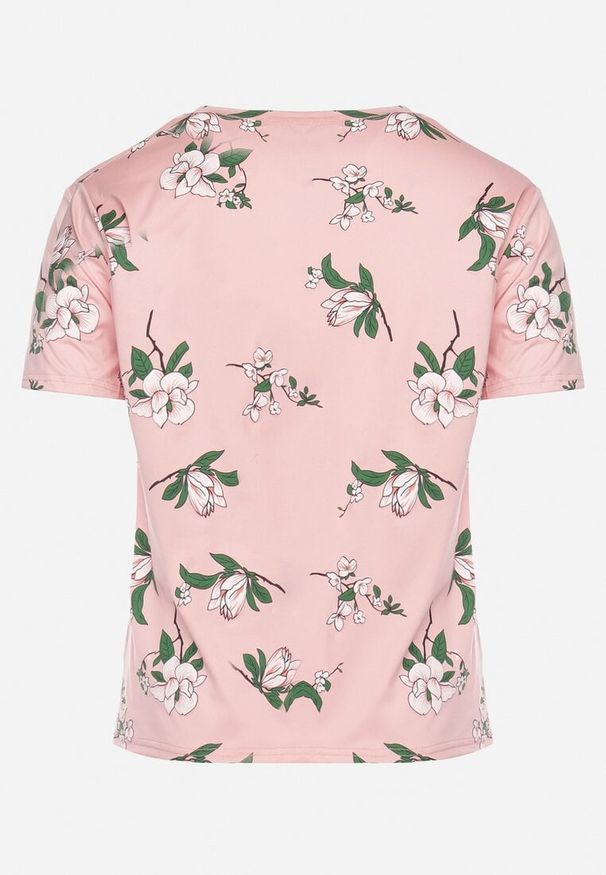 Born2be - Różowy T-shirt Koszulka z Krótkim Rękawem w Kwiaty Henubia. Okazja: na co dzień. Kolekcja: plus size. Kolor: różowy. Materiał: materiał. Długość rękawa: krótki rękaw. Długość: krótkie. Wzór: kwiaty. Styl: elegancki, casual