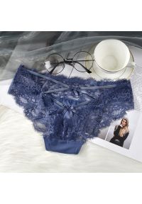 Intica - Stringi koronkowe z paseczkami na specjalne okazje Zeliha. Kolor: niebieski. Materiał: koronka. Wzór: koronka