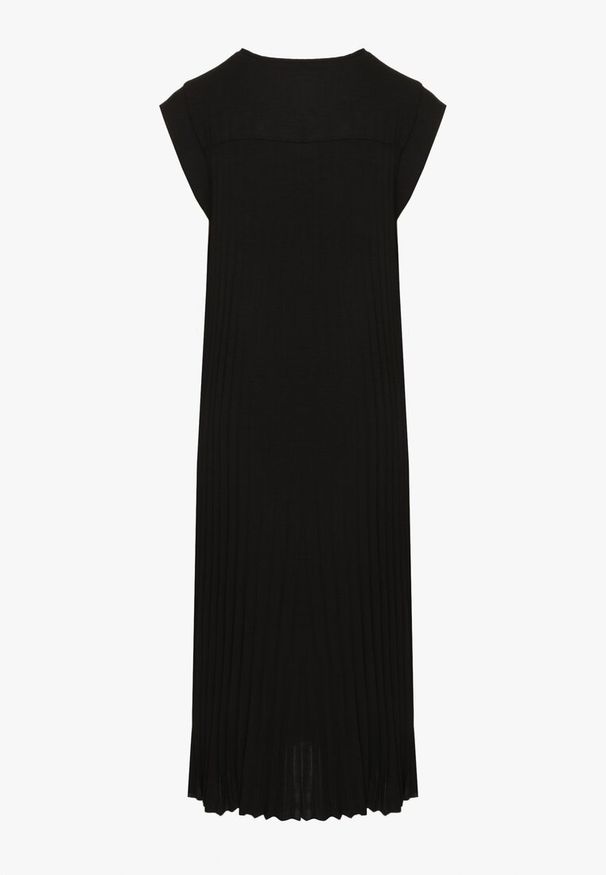 Born2be - Czarna Plisowana Sukienka Mavence. Okazja: na co dzień. Kolor: czarny. Wzór: nadruk. Styl: casual, klasyczny