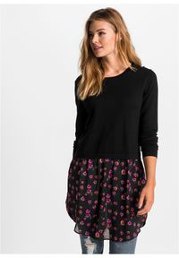 bonprix - Sweter z wstawką w optyce spódnicy. Kolor: czarny. Materiał: materiał. Długość rękawa: długi rękaw #1