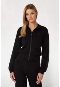 Guess - GUESS Czarna bluza damska z lampasami New Allie Scuba. Kolor: czarny. Materiał: materiał