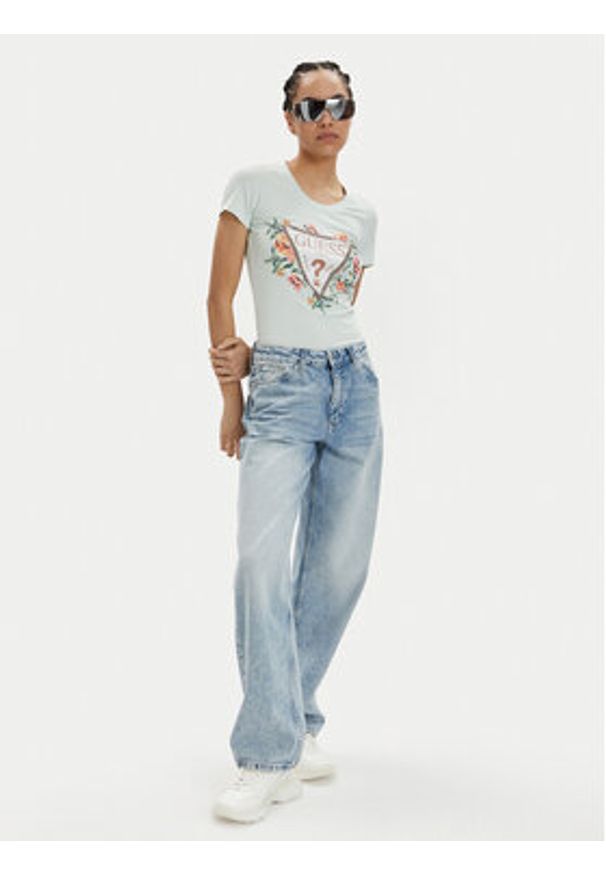 Guess T-Shirt W4GI24 J1314 Błękitny Slim Fit. Kolor: niebieski. Materiał: bawełna