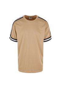 Urban Classics - Męska Koszulka Z Siatki W Paski, Oversize. Kolor: beżowy. Wzór: paski. Sport: turystyka piesza #1