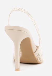 Renee - Beżowe Szpilki VICES Slingback z Ażurową Cholewką Ernestine. Zapięcie: pasek. Kolor: beżowy. Materiał: satyna. Szerokość cholewki: normalna. Wzór: ażurowy. Obcas: na szpilce. Styl: elegancki #3