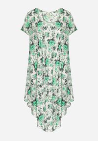 Born2be - Zielona Sukienka Bawełniana z Asymetrycznym Dołem w Kwiatki Nativienne. Kolor: zielony. Materiał: bawełna. Długość rękawa: krótki rękaw. Wzór: kwiaty. Sezon: lato. Typ sukienki: asymetryczne. Styl: elegancki #4