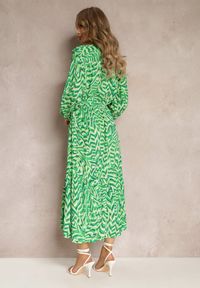Renee - Zielona Sukienka Kopertowa z Wiązanym Paskiem i Fantazyjnym Printem Nevilia. Kolor: zielony. Materiał: materiał. Długość rękawa: długi rękaw. Wzór: nadruk. Typ sukienki: kopertowe #2