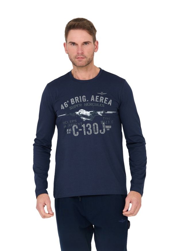 Aeronautica Militare - AERONAUTICA MILITARE Granatowy męski bawełniany longsleeve 46th Air Brigade, Rozmiar XXL. Kolor: niebieski. Materiał: bawełna. Długość rękawa: długi rękaw