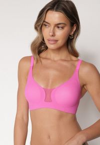 Born2be - Fuksjowy Biustonosz z Ozdobnym Wycięciem Ezirelle. Kolor: różowy. Materiał: jeans. Rodzaj stanika: wyciągane miseczki. Wzór: gładki #5