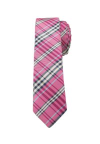 Alties - Różówy Stylowy Krawat (Śledź) Męski -ALTIES- 5 cm, Wąski, w Szkocką Kratę. Kolor: różowy. Materiał: tkanina. Styl: elegancki #1