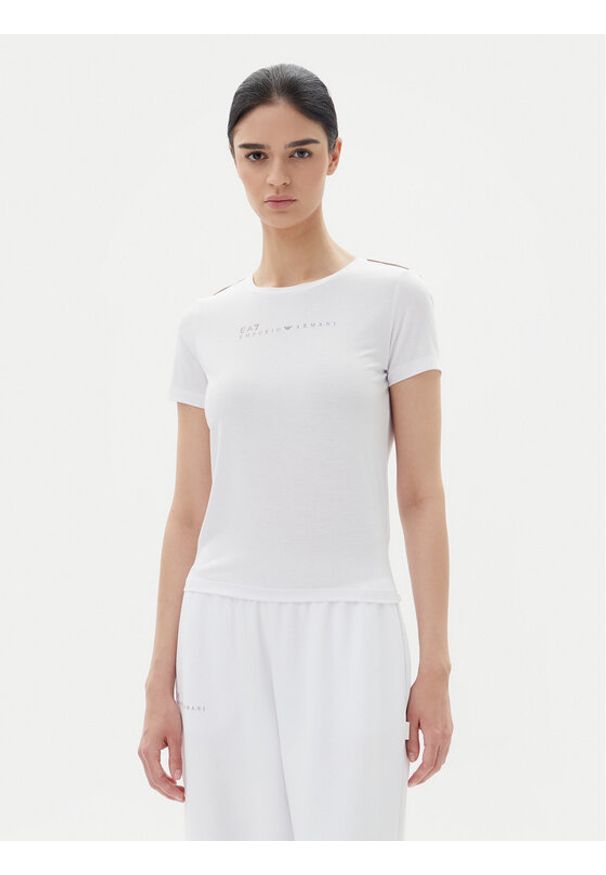 EA7 Emporio Armani T-Shirt 7W000274 AF12945 U0002 Biały Slim Fit. Kolor: biały. Materiał: syntetyk, wiskoza