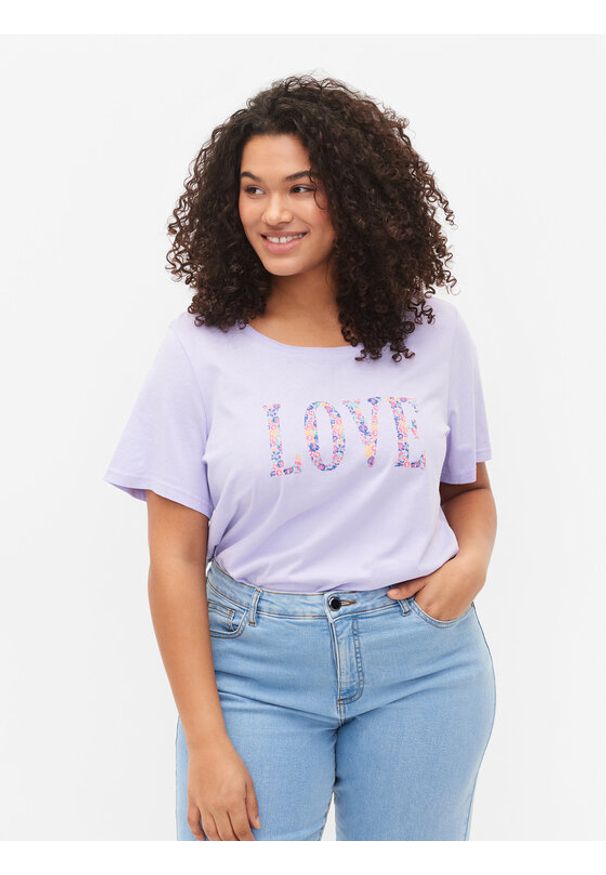 Zizzi T-Shirt V50224B Fioletowy Regular Fit. Kolor: fioletowy. Materiał: bawełna