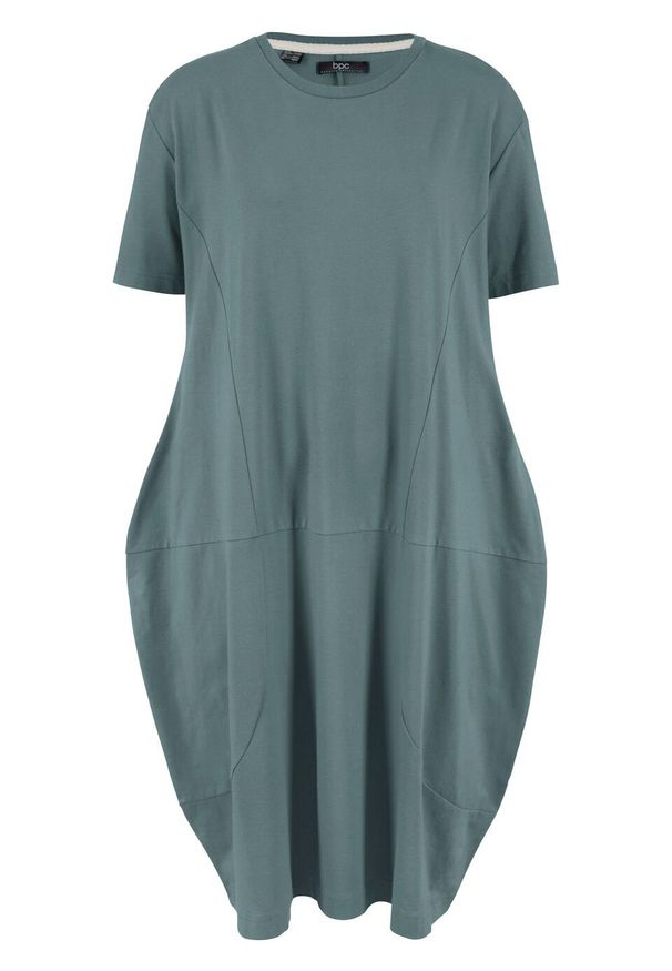 Sukienka bawełniana oversize, rękawy 1/2 bonprix zielony eukaliptusowy. Kolor: zielony. Materiał: bawełna. Typ sukienki: oversize