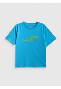 4f - 4F T-shirt boxy z nadrukiem damski - niebieski XS. Okazja: na co dzień. Kolor: niebieski. Materiał: dzianina, bawełna, materiał. Wzór: nadruk. Styl: casual #1