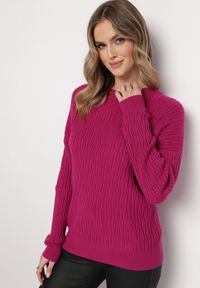 Born2be - Fioletowy Sweter o Klasycznym Kroju z Wytłoczonym Wzorem Gundall. Kolor: fioletowy. Styl: klasyczny #3