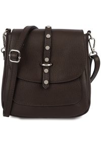 Vera pelle - Skórzana listonoszka damska z klapką Vera Pelle ciemny brąz X45. Kolor: brązowy. Materiał: skóra #1