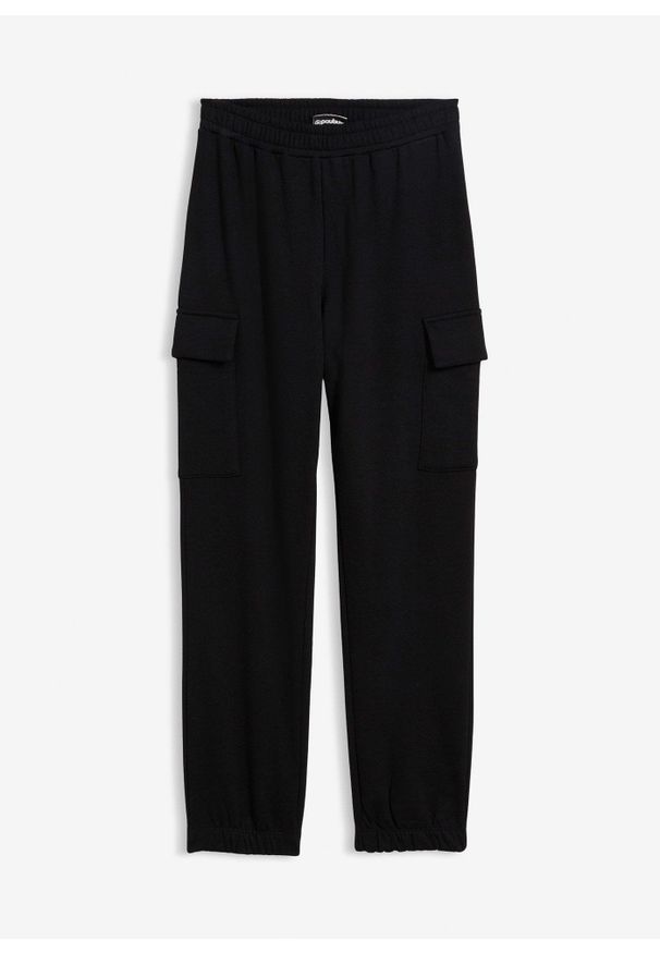 bonprix - Spodnie joggingowe cargo z czystej bawełny organicznej. Kolor: czarny. Materiał: bawełna