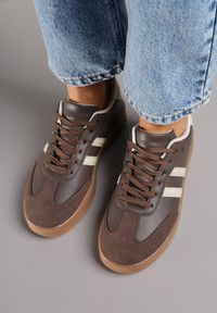 Born2be - Brązowe Sneakersy na Grubej Podeszwie z Ozdobnymi Paskami Neveletta. Zapięcie: pasek. Kolor: brązowy. Materiał: skóra, jeans #2