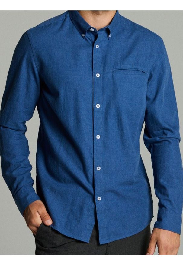 Sinsay - Bawełniana koszula slim fit - niebieski. Kolor: niebieski. Materiał: bawełna