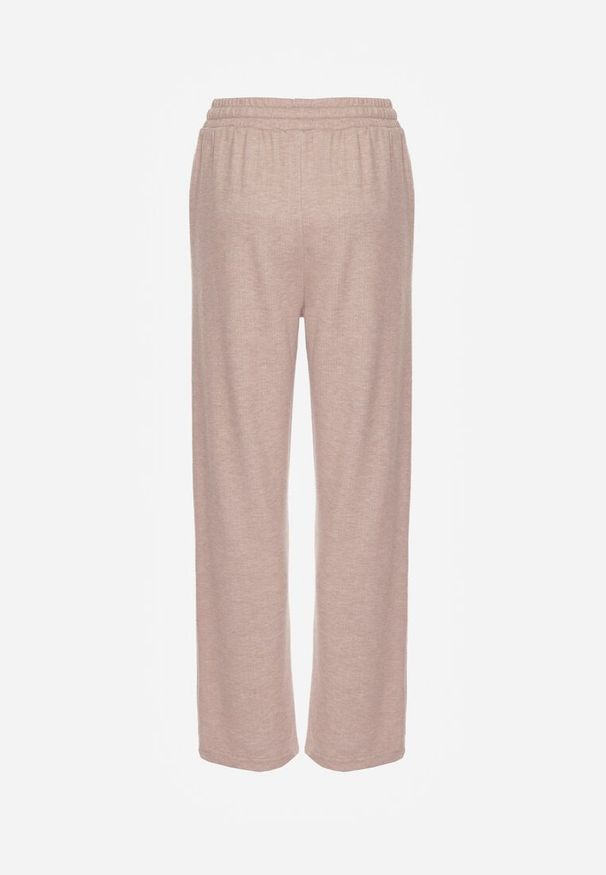 Renee - Beżowe Spodnie High Waist z Gumką i Troczkami w Pasie Rallena. Okazja: na co dzień. Stan: podwyższony. Kolor: beżowy. Styl: casual