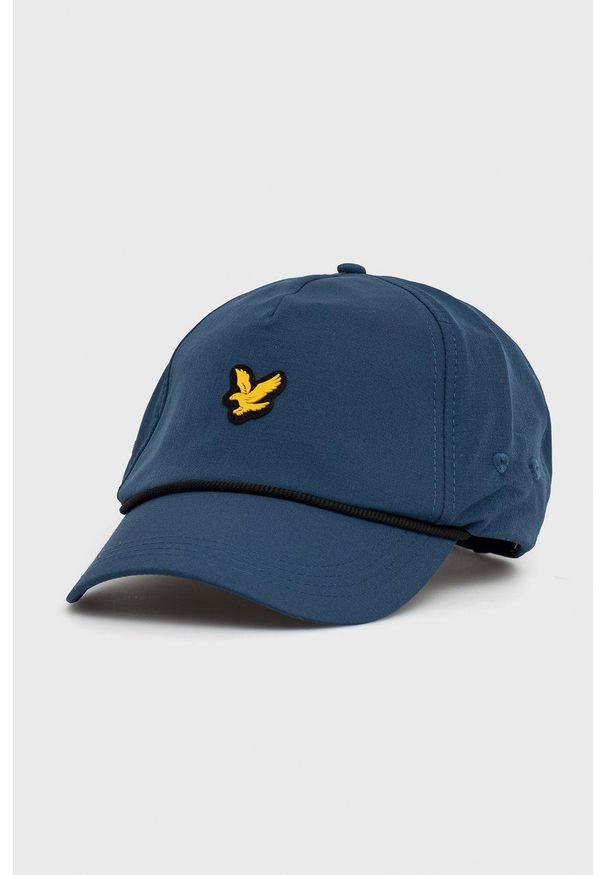 Lyle & Scott czapka z aplikacją. Kolor: niebieski. Materiał: materiał, tkanina. Wzór: aplikacja
